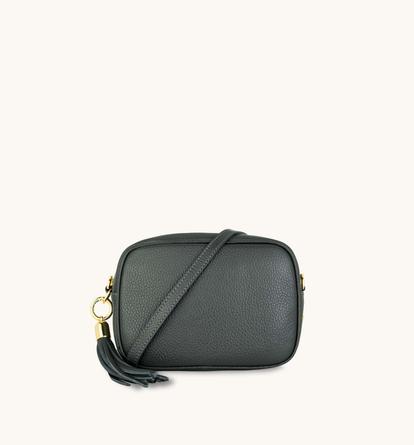 Grey The Tassel Dark Grey Leather Crossbody Bag