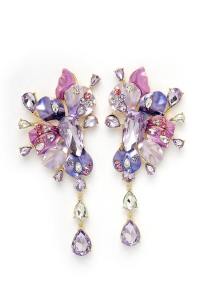Purple Purple Flower Cluster Drop Earrings