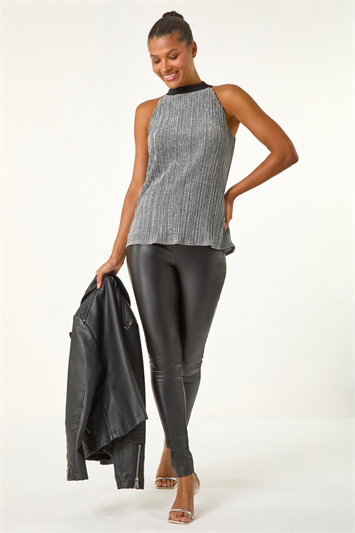 Glitter Plisse Halter Neck Top 19348585
