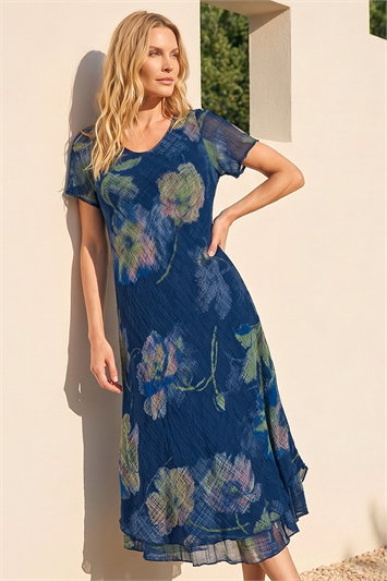Petite Abstract Print Layered Hem Dress 14895260