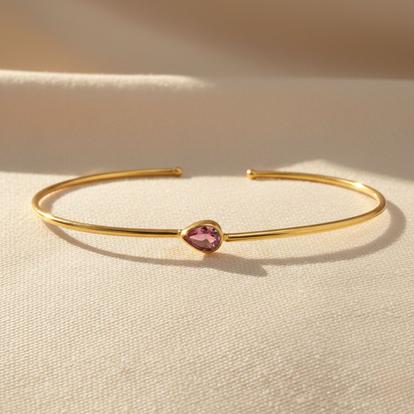 Metallic Gold Plated Minimalist Ruby July Birthstone Bangle
