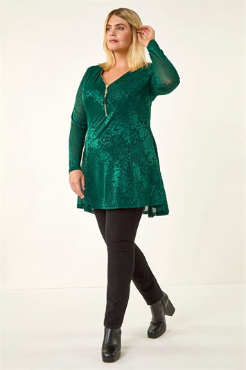 Curve Zip Front Floral Lace Top 19458434