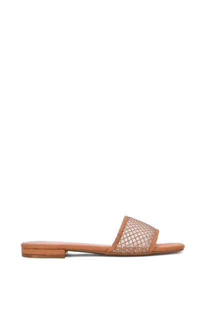 Black 'Gabrielle' Flat Slip On Open Toe Diamante Slider Mule Sandals