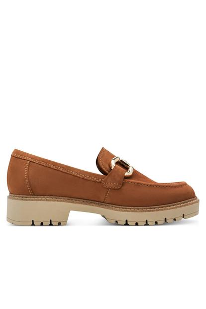 Brown Tamaris Cognac Leather Platform Loafers