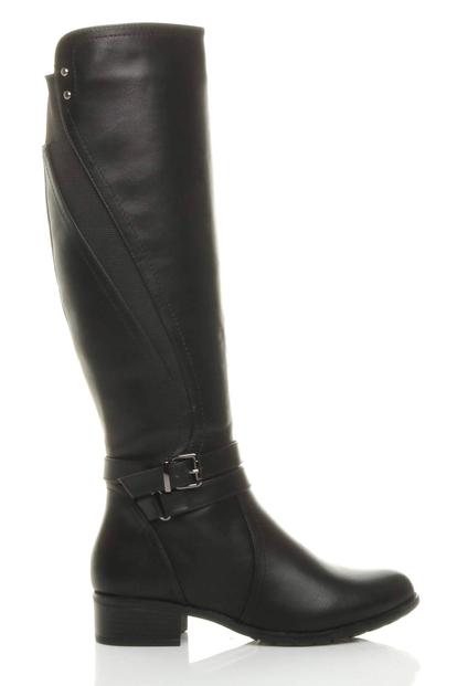 Black Zip Military Biker Style Knee Riding Boots