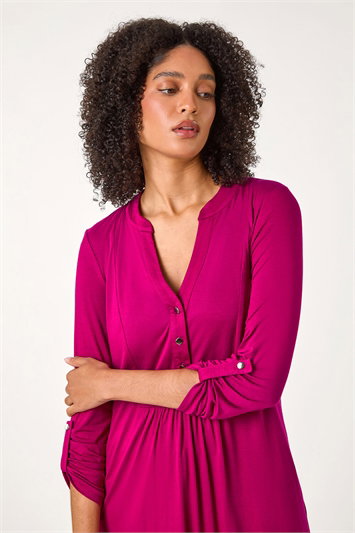 Pink V-Neck Button Detail Tunic Top