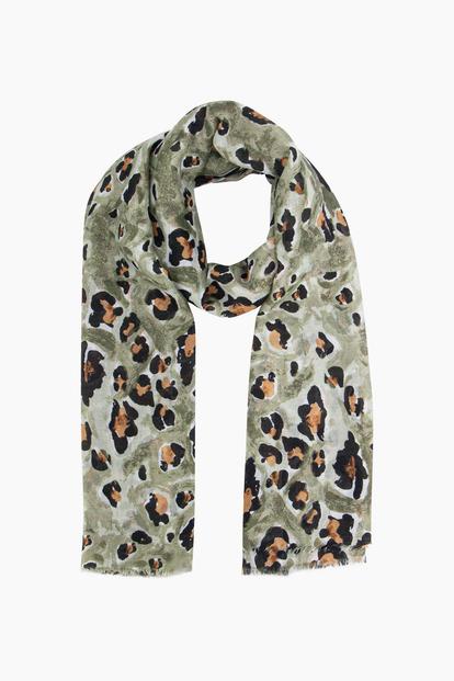Green Bold Leopard Print Lightweight Scarf