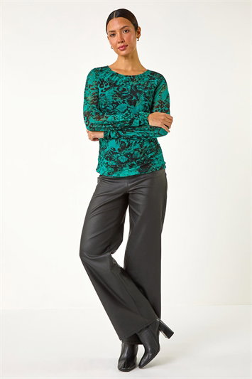 Mesh Print Detail Stretch Top 19350834