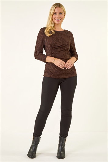 Petite Ruched Side Jacquard Top 19456619
