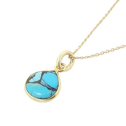 Metallic 18Ct Gold Vermeil Plated Tibetan Turquoise December Birthstone Charm Necklace