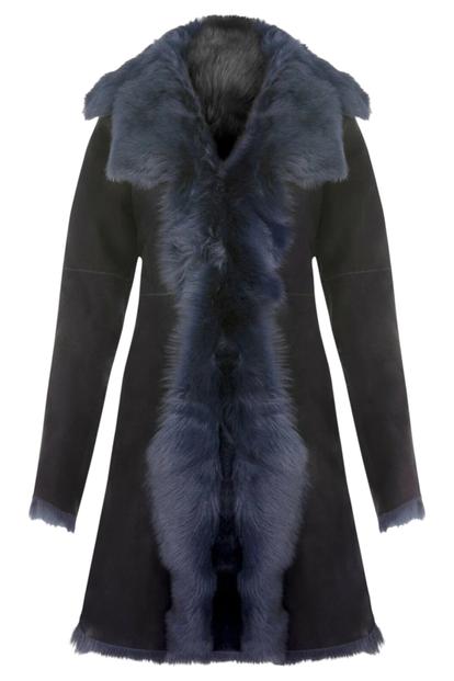 Blue Toscana Sheepskin Suede Trench Coat