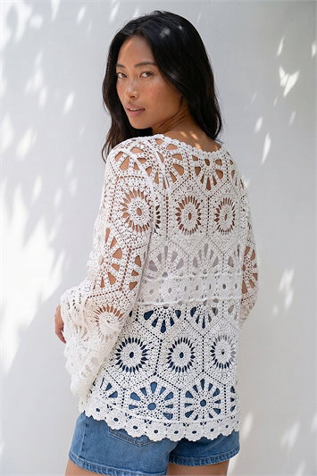 Petite Crochet Flare Sleeve Top 16327994