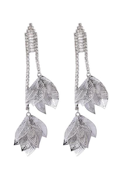 Metallic Crystal Leafy Dangling Earrings