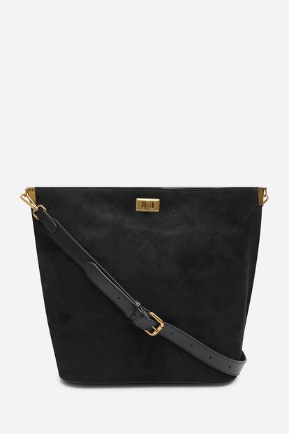 Black 'Fern' Suede Shoulder Bag With Turn Lock