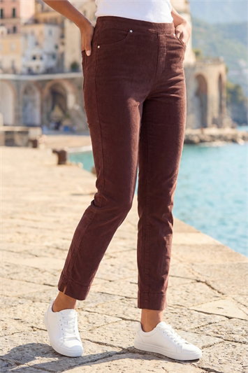 Brown Corduroy Straight Stretch Trouser