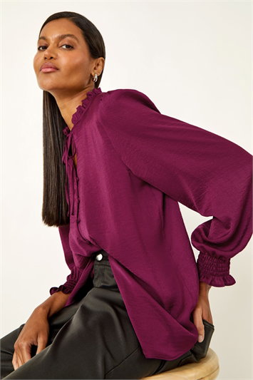 Ruffle Front Tie Neck Blouse 10214874