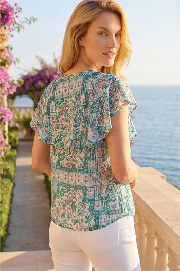 Printed Metallic Ruffle Front Blouse 10220434