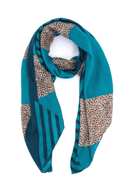 Pink Blue Animal Print Stripe Lightweight Scarf