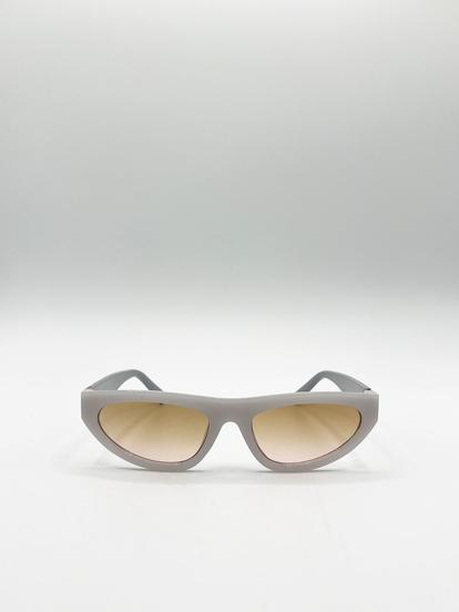 Grey Retro Oval Sunglasses In Light Grey