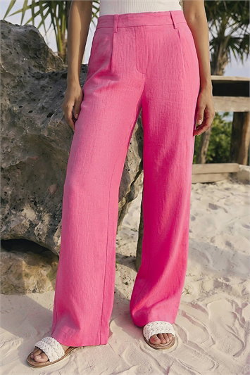 Pink Linen Linen Blend Leg Trousers