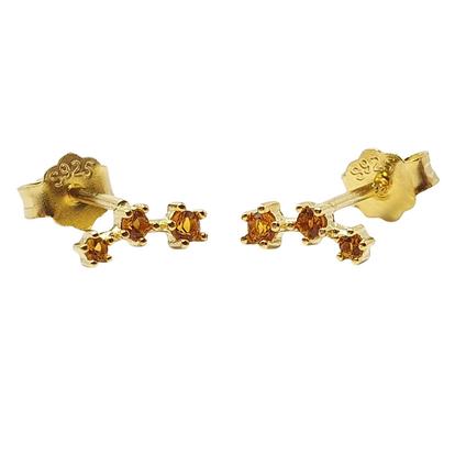 Orange Citrine November Birthstone Climber Stud Earrings