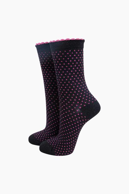 Pink Polka Dots Combed Cotton Glitter Socks