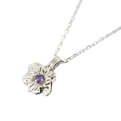 Metallic Amethyst February Birthstone Violet Birthflower Charm Necklace