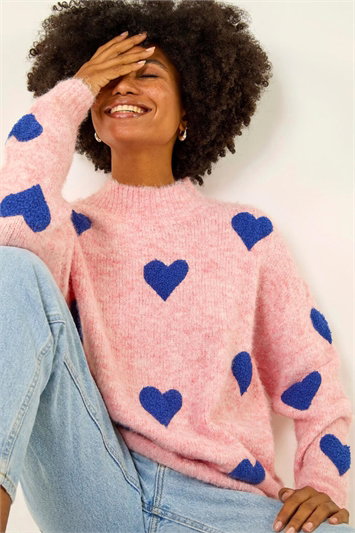 Pink Scattered Heart Knit Jumper