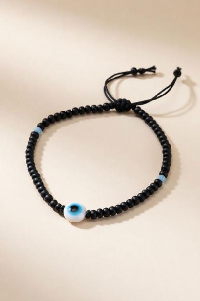Black Adjustable Evil Eye White Black Beads Nazaria Bracelet For Kids And New Borns