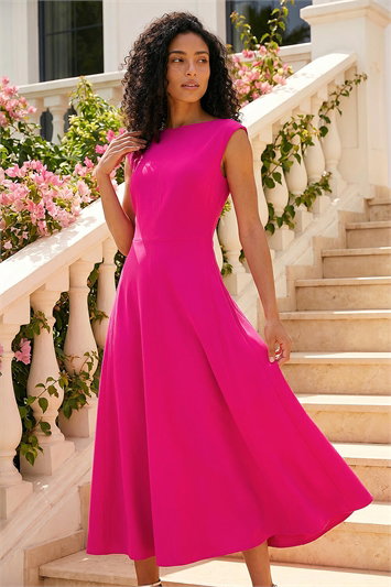 Pink Fit & Flare Midi Dress