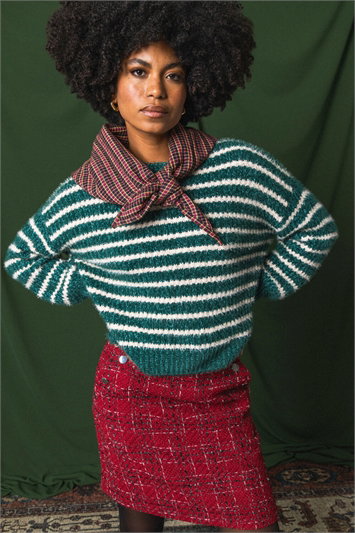 Green Fluffy Stripe Knit Jumper