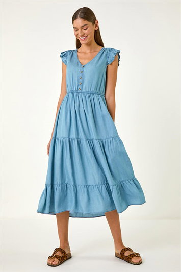Tiered Frill Sleeve Midi Dress 14670843