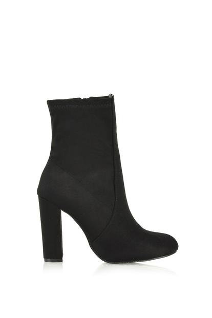 Black 'Margot' Block High Heeled Zip-Up Stretch Sock Ankle Boots