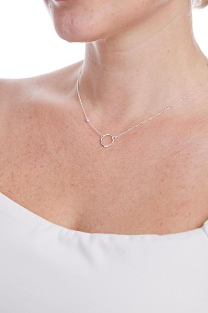 Metallic Sterling Silver Cz Circle Asymmetric Neckalce