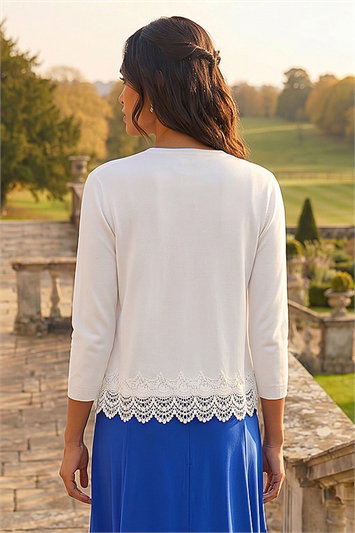 Scalloped Lace Trim Knitted Shrug 16088038