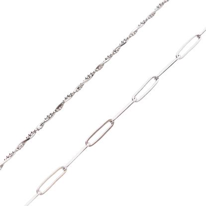 Metallic Bead Chain Twisted And Large Rectangular Chain Sterling Silver Bracelet Set