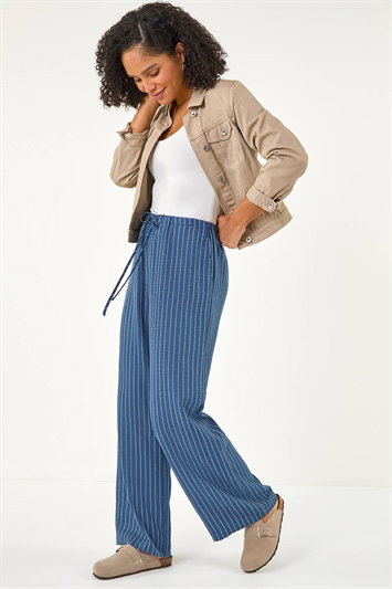 Blue Stripe Tie Waist Pocket Trouser