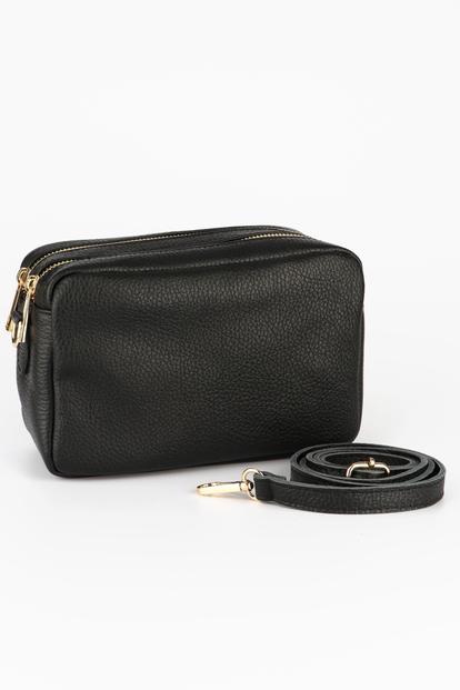 Pink Double Zip Italian Leather Crossbody Bag