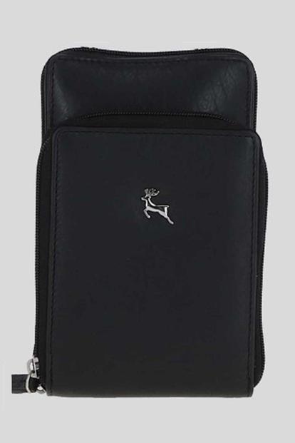 Black 'Aphrodite' Real Leather Crossbody Smart Phone Bag