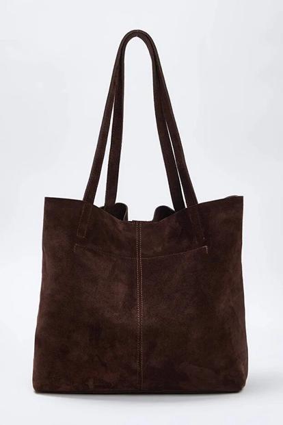 Green Women's Genuine Suede Oversized Shopper Tote Bag