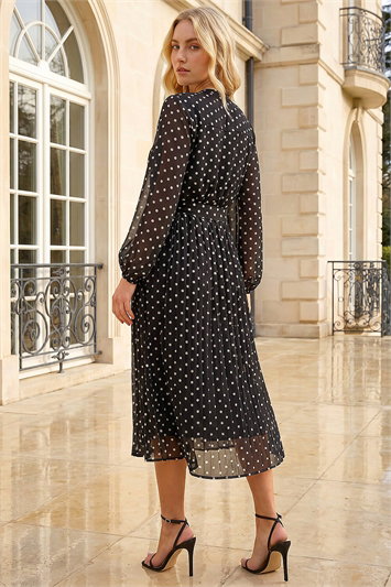 Polka Dot Pleated Midi Dress 14828908
