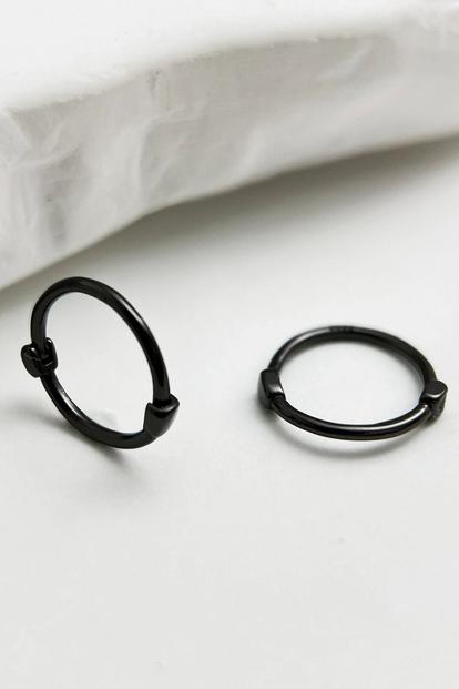 Black Black S999 Silver Huggie Hoops