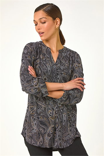 Multi Textured Paisley Print Stretch Blouse