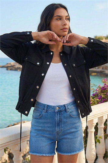Black Utility Collared Pocket Stretch Jacket