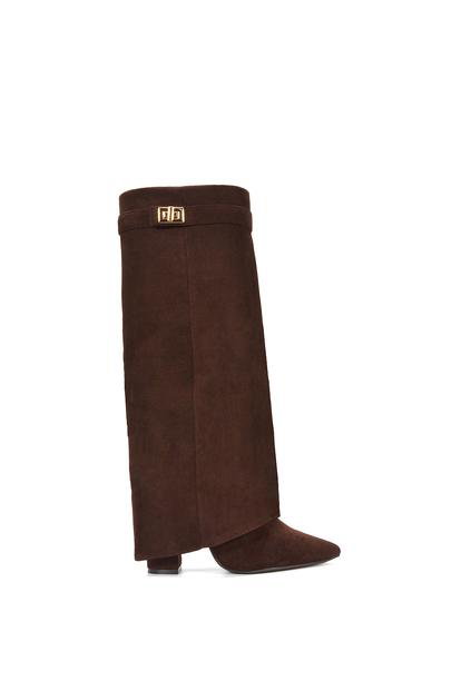Brown 'Rayna' Block Heel Knee High Foldover Boots With Pointed Toe