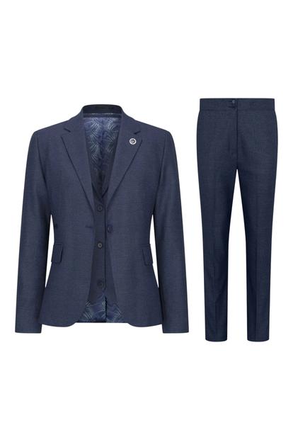 Blue Navy 3 Piece In Prince Of Wales Check Suit