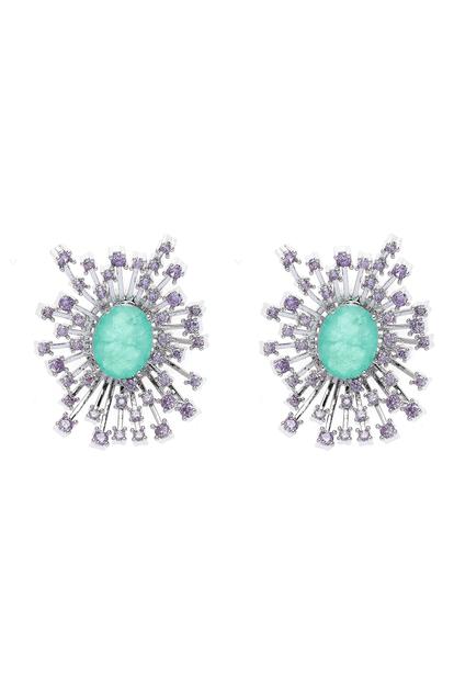 Purple Light Purple Snowflake Oval Stud Earrings