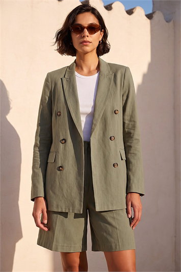 Green Cotton Double Breasted Collar Jacket