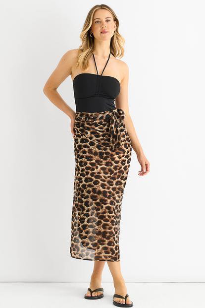 Brown Brown Animal Print Multiwear Beach Sarong