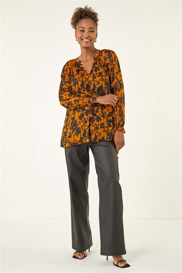 Metallic Floral Buttoned Blouse 10213964